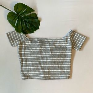 Cropped Scrunch-Back Off-Shoulder Striped Tee